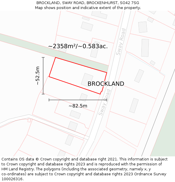 BROCKLAND, SWAY ROAD, BROCKENHURST, SO42 7SG: Plot and title map