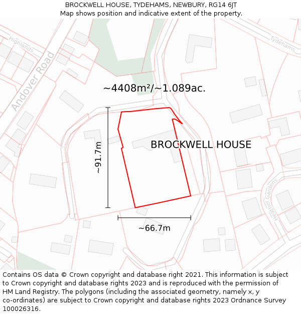 BROCKWELL HOUSE, TYDEHAMS, NEWBURY, RG14 6JT: Plot and title map