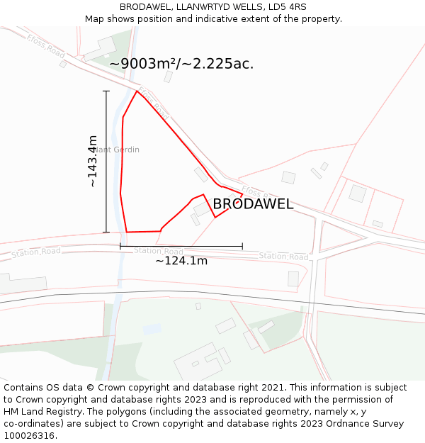 BRODAWEL, LLANWRTYD WELLS, LD5 4RS: Plot and title map