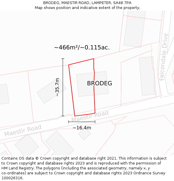 BRODEG, MAESTIR ROAD, LAMPETER, SA48 7PA: Plot and title map