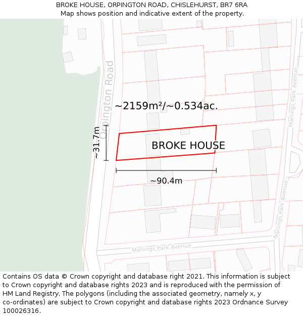BROKE HOUSE, ORPINGTON ROAD, CHISLEHURST, BR7 6RA: Plot and title map