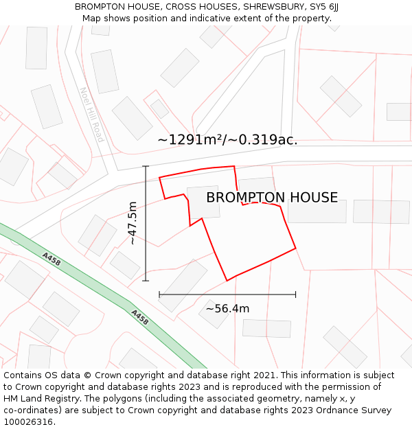 BROMPTON HOUSE, CROSS HOUSES, SHREWSBURY, SY5 6JJ: Plot and title map