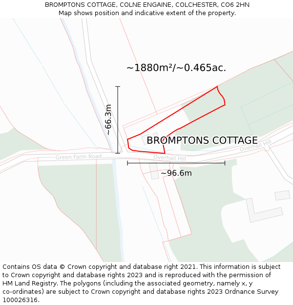 BROMPTONS COTTAGE, COLNE ENGAINE, COLCHESTER, CO6 2HN: Plot and title map
