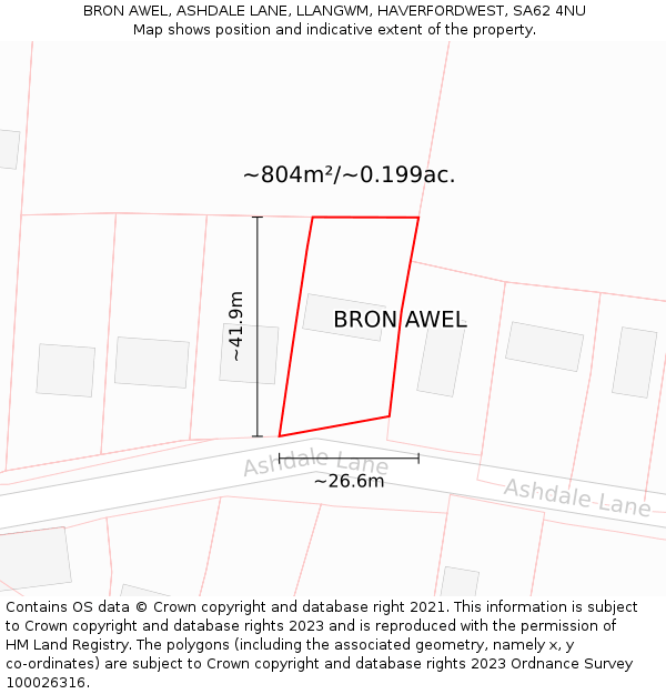 BRON AWEL, ASHDALE LANE, LLANGWM, HAVERFORDWEST, SA62 4NU: Plot and title map