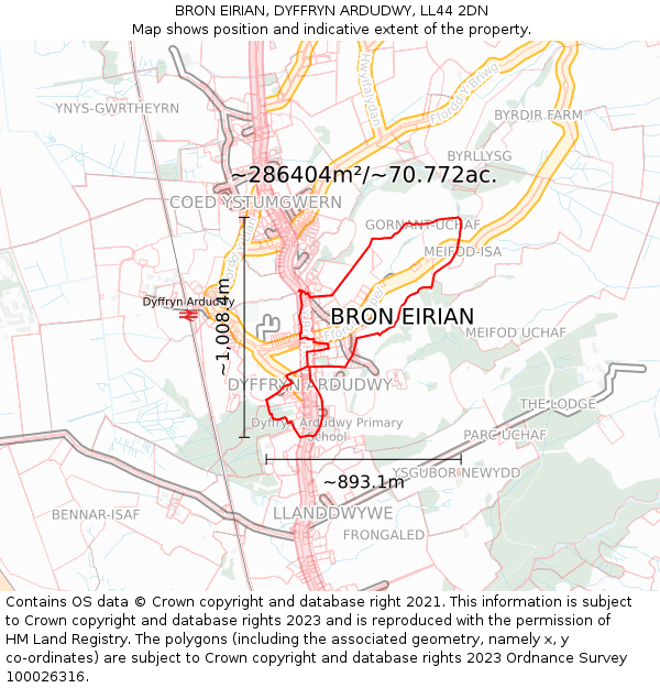 BRON EIRIAN, DYFFRYN ARDUDWY, LL44 2DN: Plot and title map