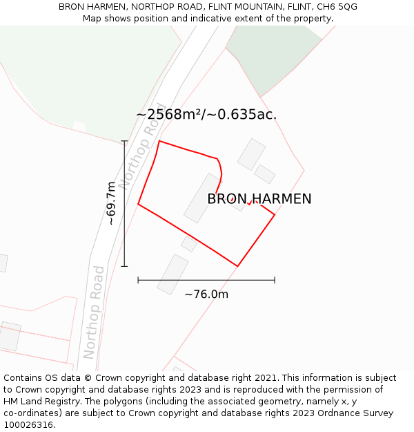 BRON HARMEN, NORTHOP ROAD, FLINT MOUNTAIN, FLINT, CH6 5QG: Plot and title map