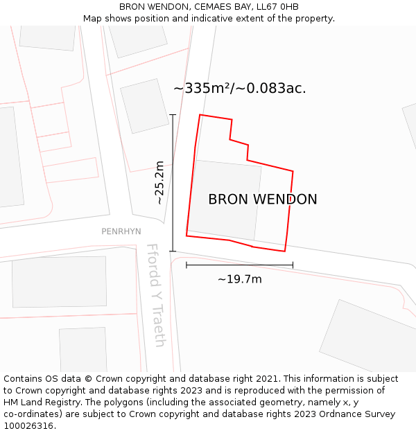 BRON WENDON, CEMAES BAY, LL67 0HB: Plot and title map