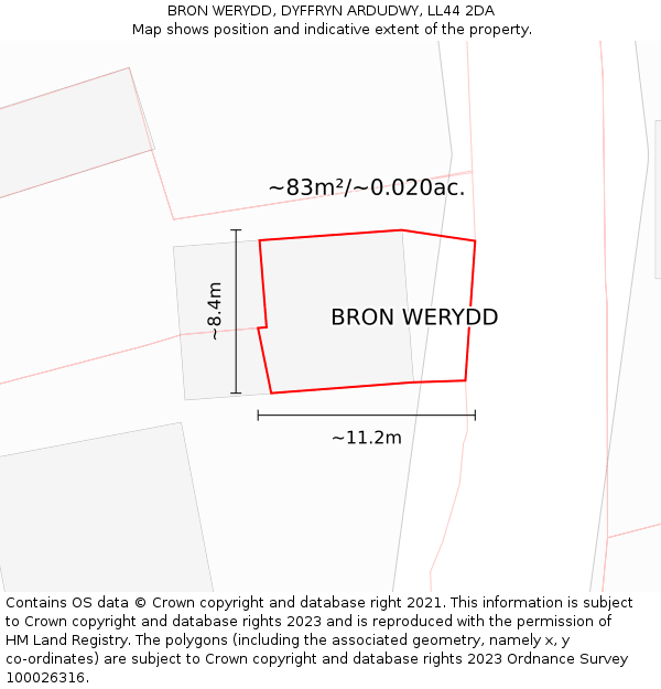BRON WERYDD, DYFFRYN ARDUDWY, LL44 2DA: Plot and title map