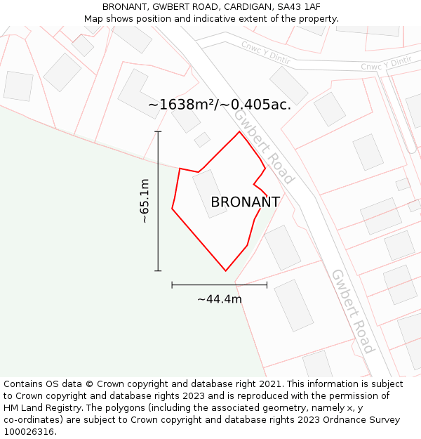 BRONANT, GWBERT ROAD, CARDIGAN, SA43 1AF: Plot and title map