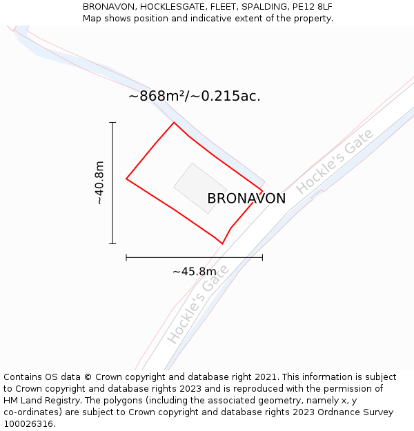 BRONAVON, HOCKLESGATE, FLEET, SPALDING, PE12 8LF: Plot and title map