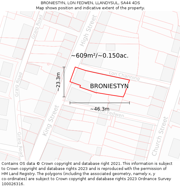 BRONIESTYN, LON FEDWEN, LLANDYSUL, SA44 4DS: Plot and title map