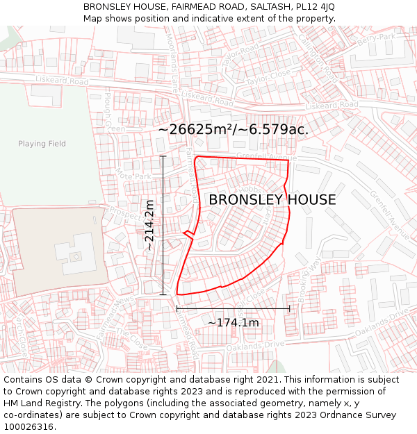 BRONSLEY HOUSE, FAIRMEAD ROAD, SALTASH, PL12 4JQ: Plot and title map