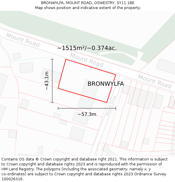 BRONWYLFA, MOUNT ROAD, OSWESTRY, SY11 1BE: Plot and title map