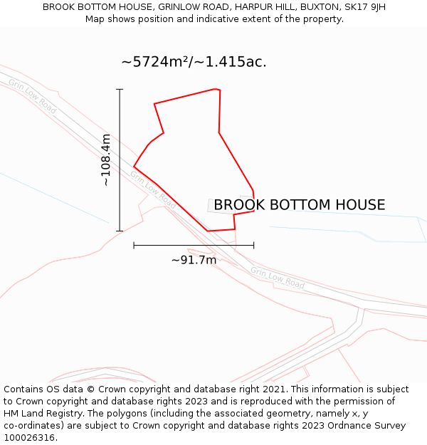 BROOK BOTTOM HOUSE, GRINLOW ROAD, HARPUR HILL, BUXTON, SK17 9JH: Plot and title map