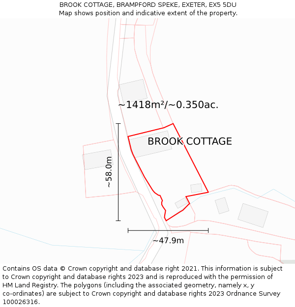 BROOK COTTAGE, BRAMPFORD SPEKE, EXETER, EX5 5DU: Plot and title map