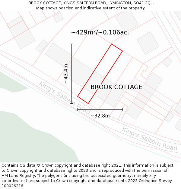 BROOK COTTAGE, KINGS SALTERN ROAD, LYMINGTON, SO41 3QH: Plot and title map