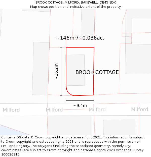 BROOK COTTAGE, MILFORD, BAKEWELL, DE45 1DX: Plot and title map