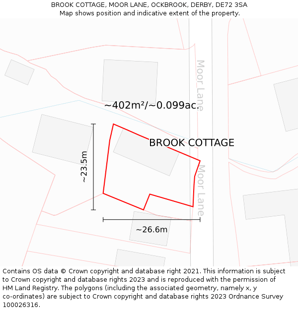 BROOK COTTAGE, MOOR LANE, OCKBROOK, DERBY, DE72 3SA: Plot and title map