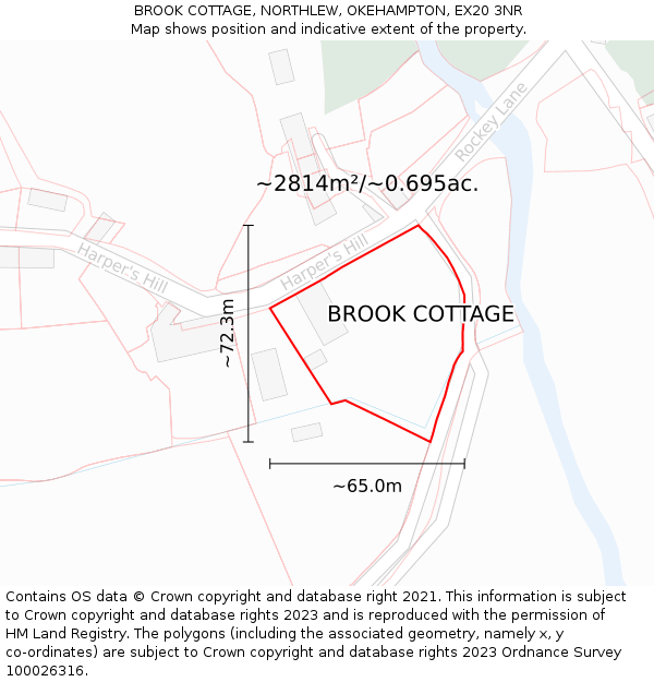BROOK COTTAGE, NORTHLEW, OKEHAMPTON, EX20 3NR: Plot and title map