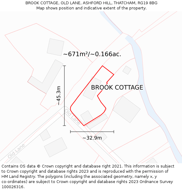 BROOK COTTAGE, OLD LANE, ASHFORD HILL, THATCHAM, RG19 8BG: Plot and title map