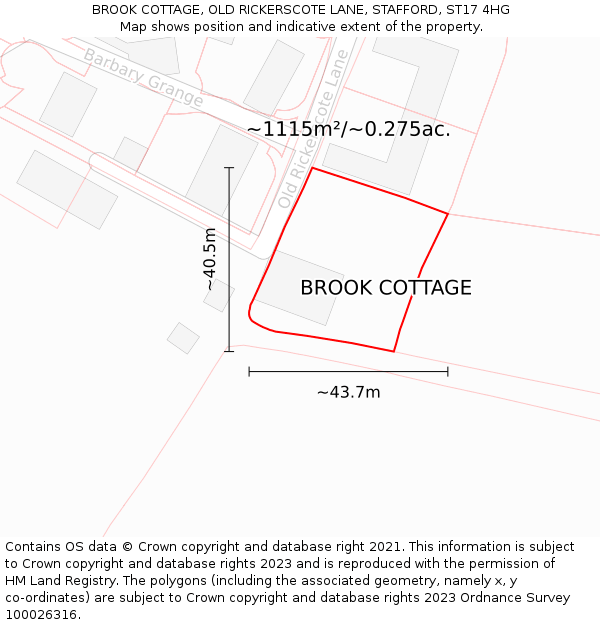 BROOK COTTAGE, OLD RICKERSCOTE LANE, STAFFORD, ST17 4HG: Plot and title map