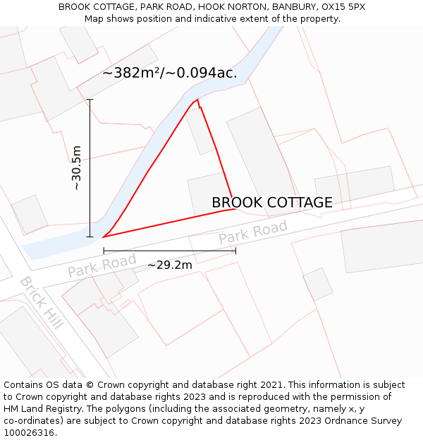 BROOK COTTAGE, PARK ROAD, HOOK NORTON, BANBURY, OX15 5PX: Plot and title map