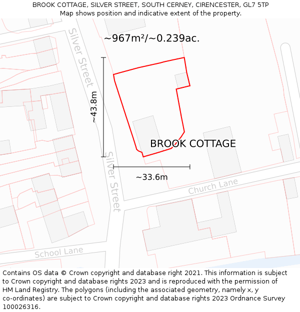 BROOK COTTAGE, SILVER STREET, SOUTH CERNEY, CIRENCESTER, GL7 5TP: Plot and title map