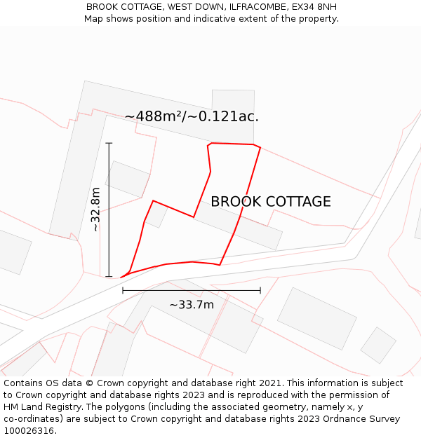 BROOK COTTAGE, WEST DOWN, ILFRACOMBE, EX34 8NH: Plot and title map