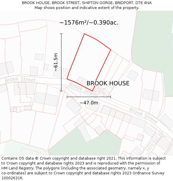 BROOK HOUSE, BROOK STREET, SHIPTON GORGE, BRIDPORT, DT6 4NA: Plot and title map