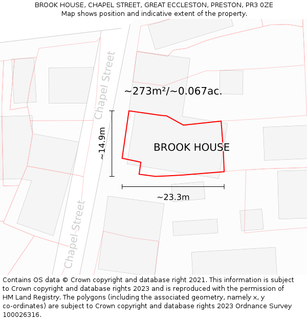 BROOK HOUSE, CHAPEL STREET, GREAT ECCLESTON, PRESTON, PR3 0ZE: Plot and title map