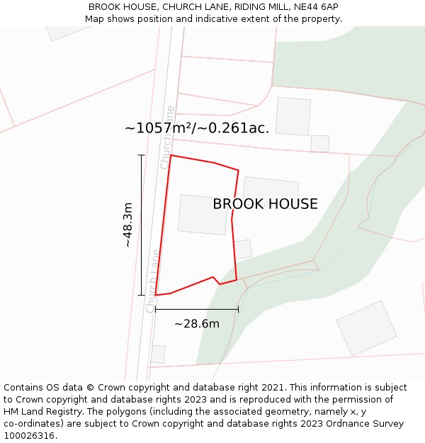 BROOK HOUSE, CHURCH LANE, RIDING MILL, NE44 6AP: Plot and title map