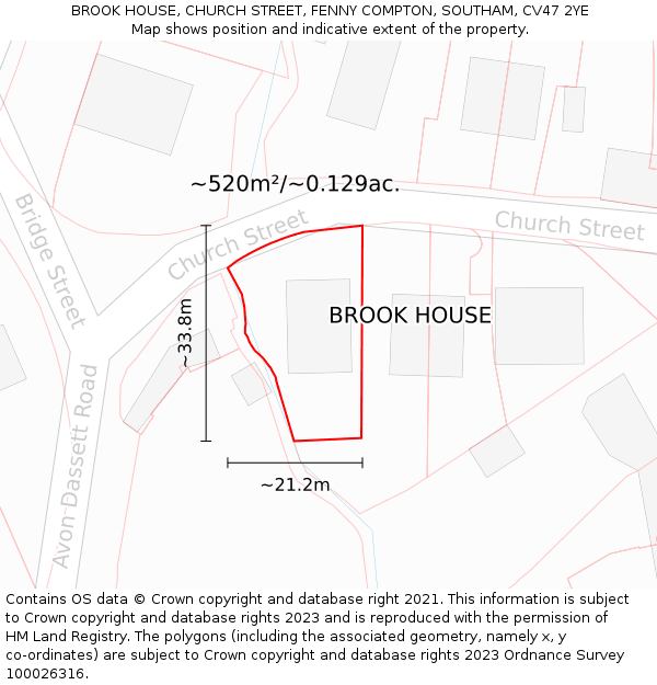 BROOK HOUSE, CHURCH STREET, FENNY COMPTON, SOUTHAM, CV47 2YE: Plot and title map