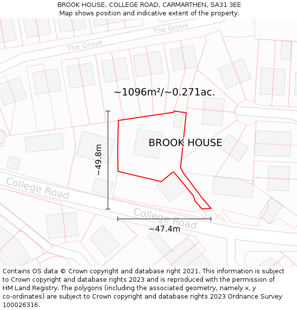 BROOK HOUSE, COLLEGE ROAD, CARMARTHEN, SA31 3EE: Plot and title map