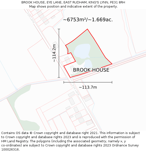 BROOK HOUSE, EYE LANE, EAST RUDHAM, KING'S LYNN, PE31 8RH: Plot and title map