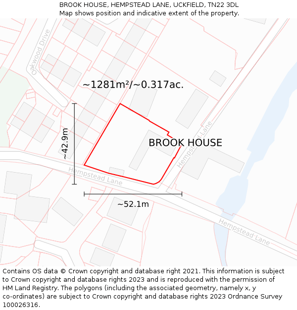 BROOK HOUSE, HEMPSTEAD LANE, UCKFIELD, TN22 3DL: Plot and title map