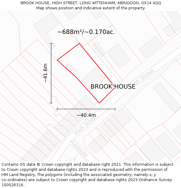 BROOK HOUSE, HIGH STREET, LONG WITTENHAM, ABINGDON, OX14 4QQ: Plot and title map