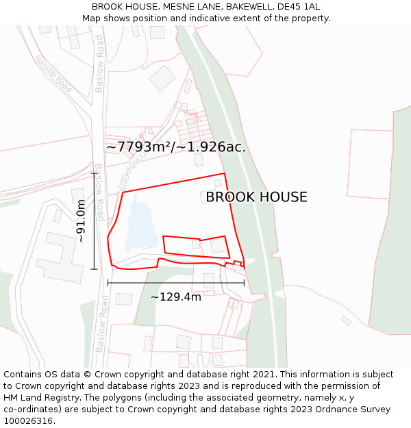 BROOK HOUSE, MESNE LANE, BAKEWELL, DE45 1AL: Plot and title map