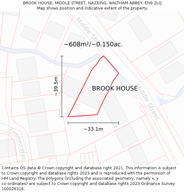 BROOK HOUSE, MIDDLE STREET, NAZEING, WALTHAM ABBEY, EN9 2LQ: Plot and title map
