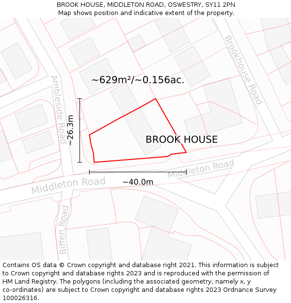 BROOK HOUSE, MIDDLETON ROAD, OSWESTRY, SY11 2PN: Plot and title map