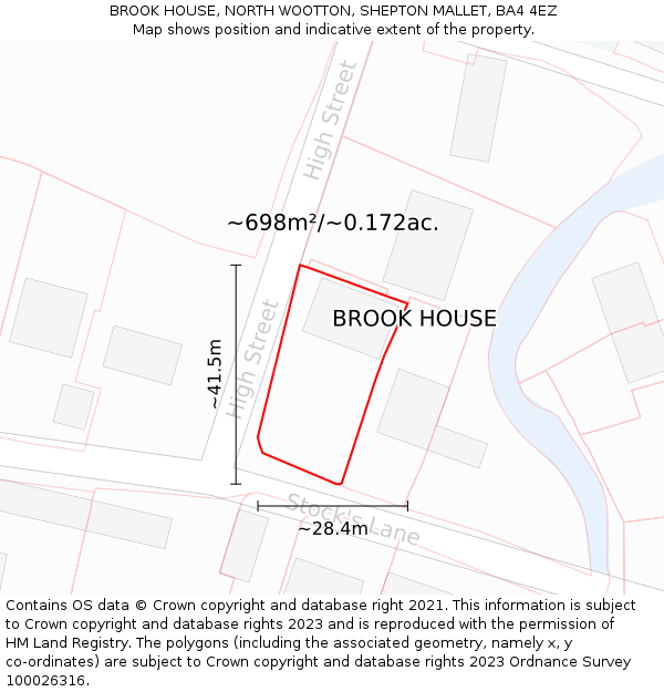 BROOK HOUSE, NORTH WOOTTON, SHEPTON MALLET, BA4 4EZ: Plot and title map