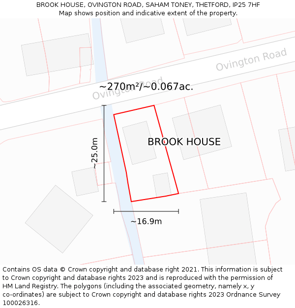 BROOK HOUSE, OVINGTON ROAD, SAHAM TONEY, THETFORD, IP25 7HF: Plot and title map