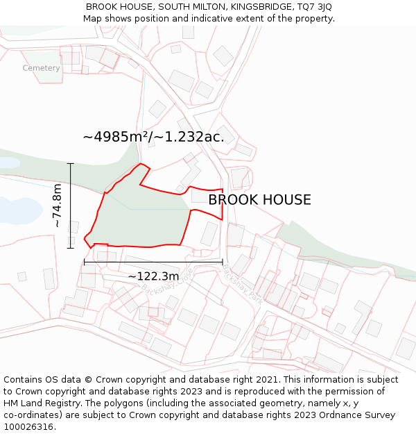 BROOK HOUSE, SOUTH MILTON, KINGSBRIDGE, TQ7 3JQ: Plot and title map