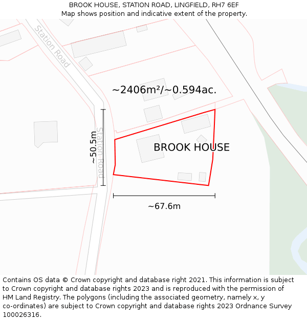 BROOK HOUSE, STATION ROAD, LINGFIELD, RH7 6EF: Plot and title map