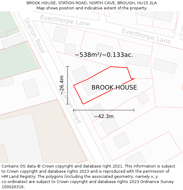BROOK HOUSE, STATION ROAD, NORTH CAVE, BROUGH, HU15 2LA: Plot and title map
