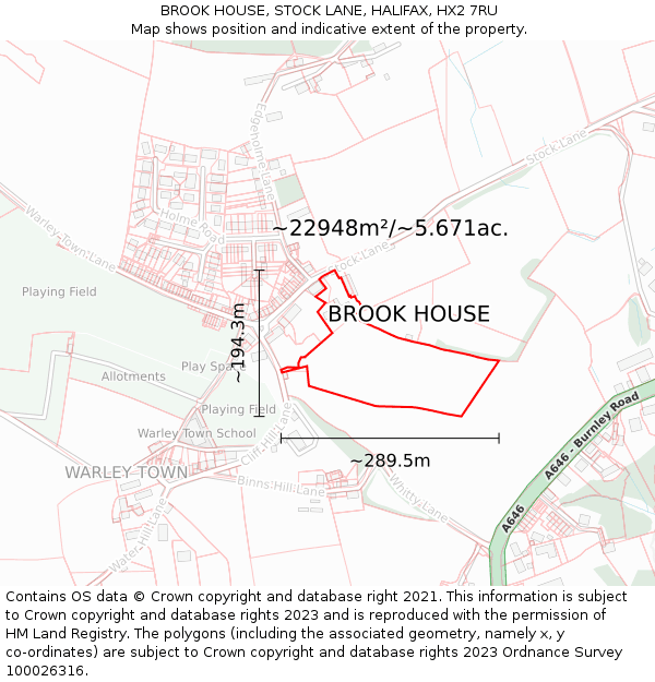 BROOK HOUSE, STOCK LANE, HALIFAX, HX2 7RU: Plot and title map