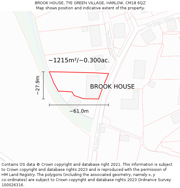 BROOK HOUSE, TYE GREEN VILLAGE, HARLOW, CM18 6QZ: Plot and title map