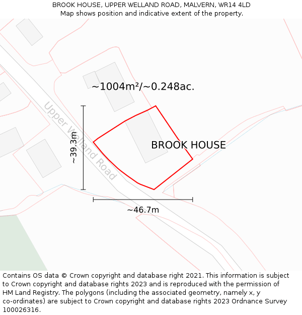 BROOK HOUSE, UPPER WELLAND ROAD, MALVERN, WR14 4LD: Plot and title map