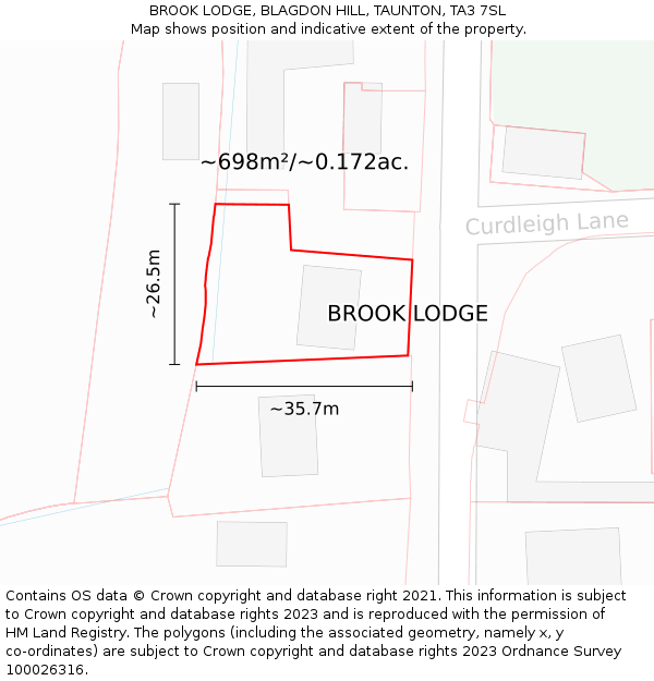 BROOK LODGE, BLAGDON HILL, TAUNTON, TA3 7SL: Plot and title map