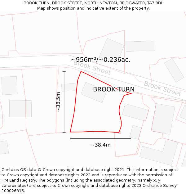 BROOK TURN, BROOK STREET, NORTH NEWTON, BRIDGWATER, TA7 0BL: Plot and title map