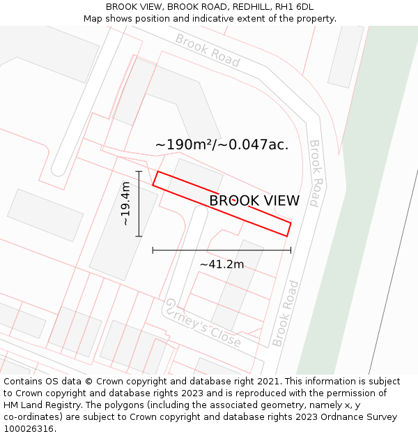 BROOK VIEW, BROOK ROAD, REDHILL, RH1 6DL: Plot and title map